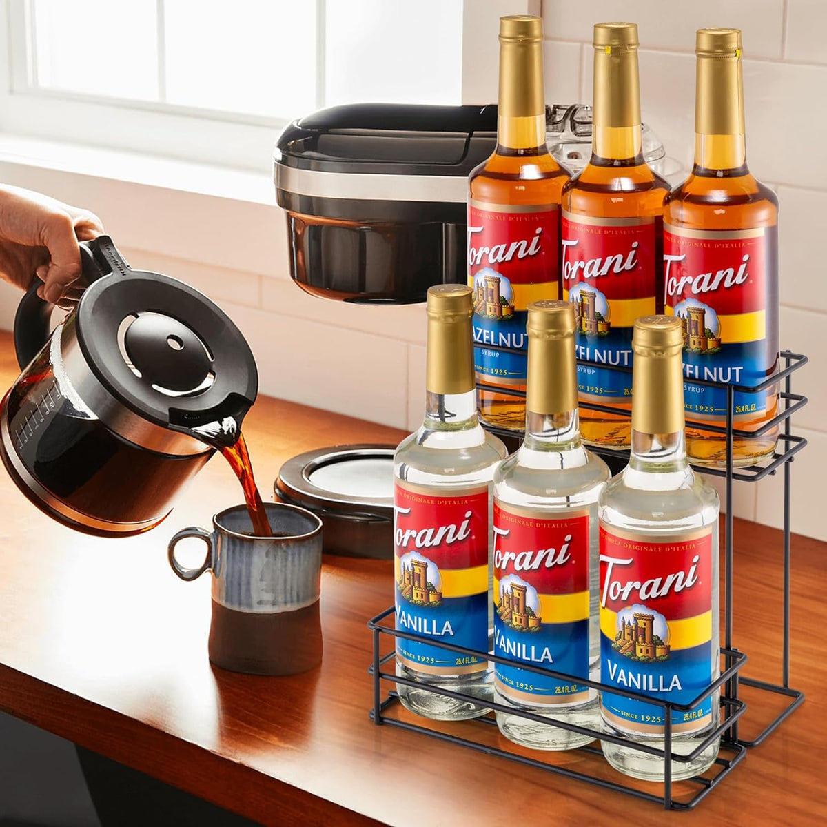 12 Bottle Capacity Coffee Syrup Organizer 3 Tier Coffee Syrup Stand Shelf for Coffee Bar Kitchen Small Wine Rack for Bar Family Storage for Syrup Wine Dressing