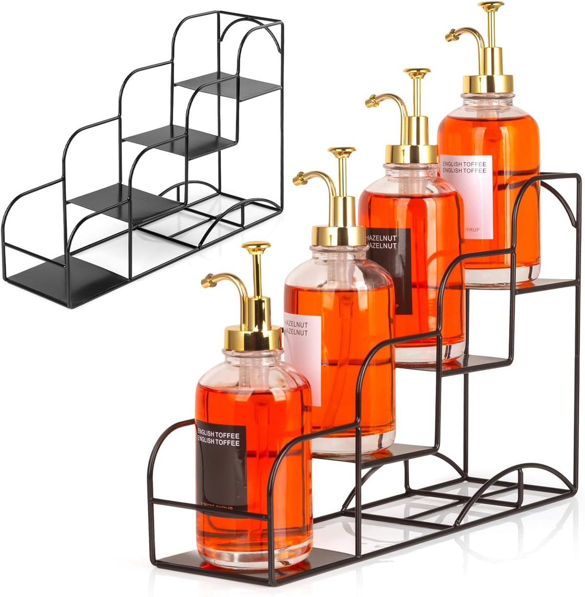 12 Bottle Capacity Coffee Syrup Organizer 3 Tier Coffee Syrup Stand Shelf for Coffee Bar Kitchen Small Wine Rack for Bar Family Storage for Syrup Wine Dressing