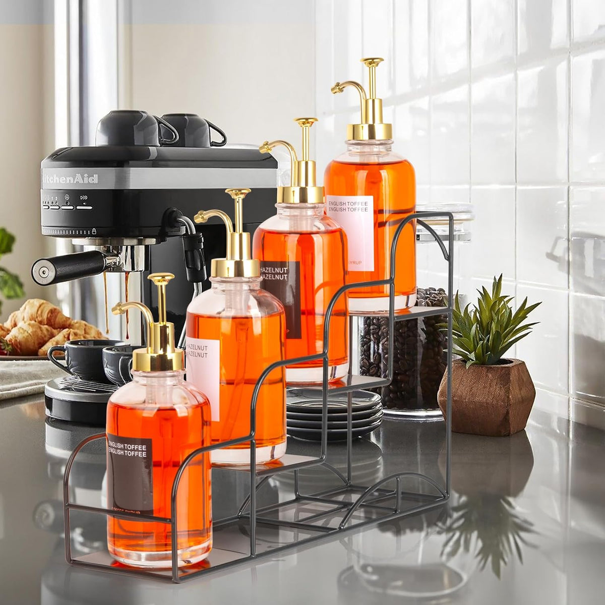 12 Bottle Capacity Coffee Syrup Organizer 3 Tier Coffee Syrup Stand Shelf for Coffee Bar Kitchen Small Wine Rack for Bar Family Storage for Syrup Wine Dressing