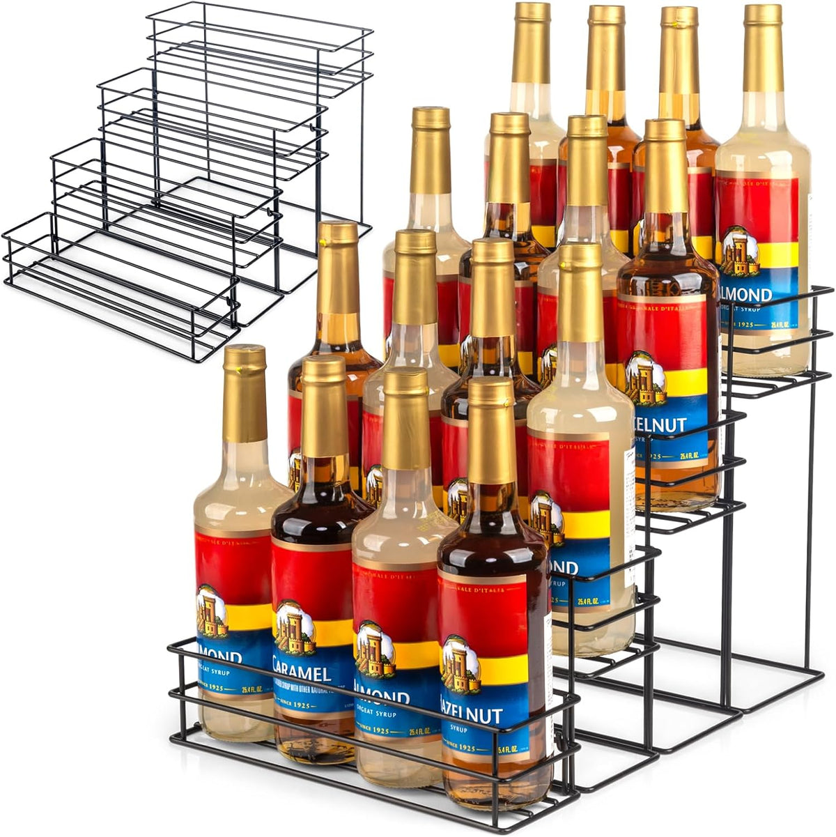 12 Bottle Capacity Coffee Syrup Organizer 3 Tier Coffee Syrup Stand Shelf for Coffee Bar Kitchen Small Wine Rack for Bar Family Storage for Syrup Wine Dressing