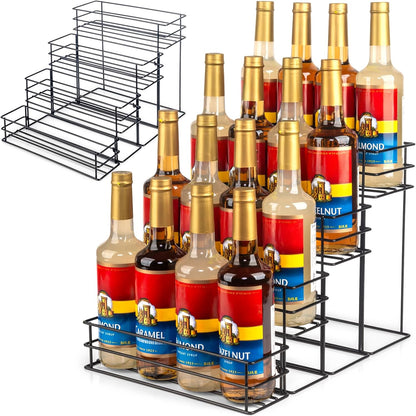 12 Bottle Capacity Coffee Syrup Organizer 3 Tier Coffee Syrup Stand Shelf for Coffee Bar Kitchen Small Wine Rack for Bar Family Storage for Syrup Wine Dressing