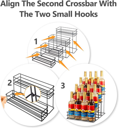 12 Bottle Capacity Coffee Syrup Organizer 3 Tier Coffee Syrup Stand Shelf for Coffee Bar Kitchen Small Wine Rack for Bar Family Storage for Syrup Wine Dressing