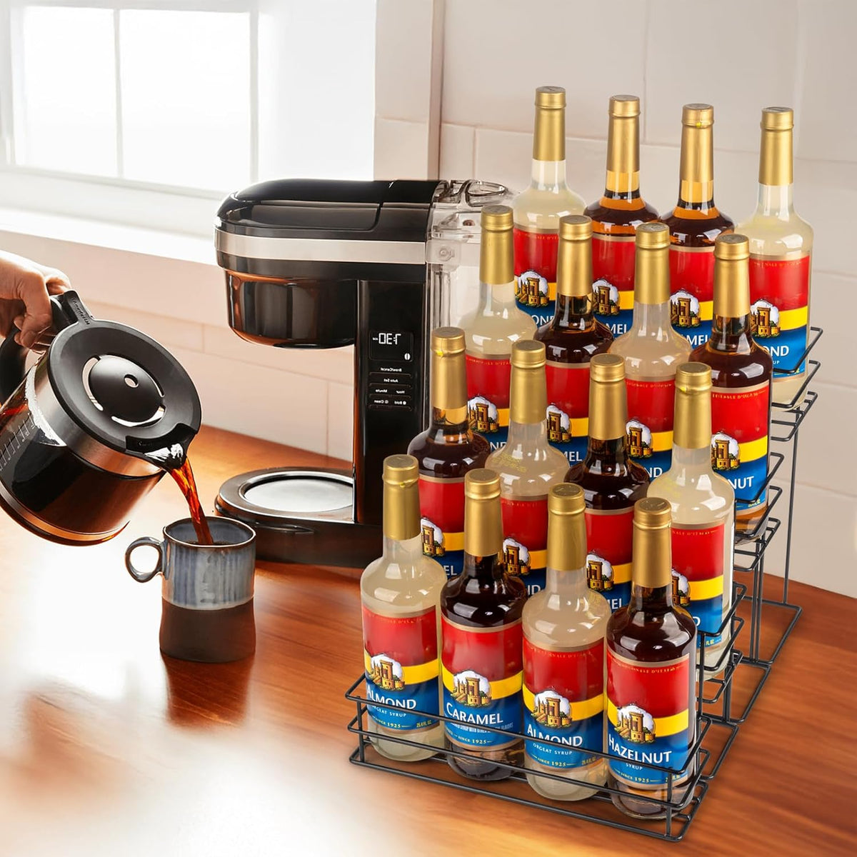 12 Bottle Capacity Coffee Syrup Organizer 3 Tier Coffee Syrup Stand Shelf for Coffee Bar Kitchen Small Wine Rack for Bar Family Storage for Syrup Wine Dressing