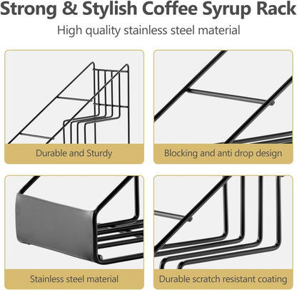 12 Bottle Capacity Coffee Syrup Organizer 3 Tier Coffee Syrup Stand Shelf for Coffee Bar Kitchen Small Wine Rack for Bar Family Storage for Syrup Wine Dressing