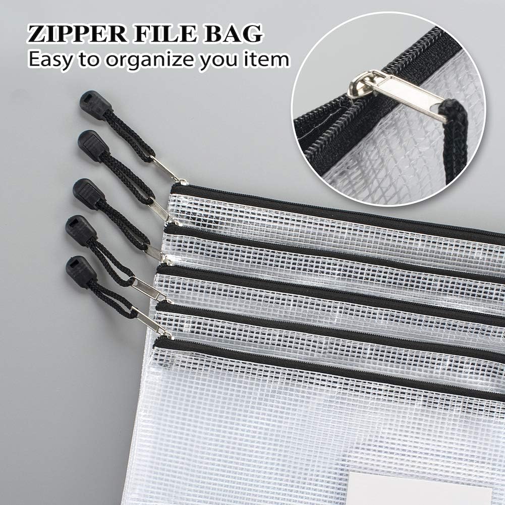 Mesh Zipper Pouch Bags, A4 Letter Size, Zipper Bags with Label Pocket, Waterproof Bag for Classroom Organizer, School Office Teacher Supplies, Storage Pouches for Board Game Toy Storage