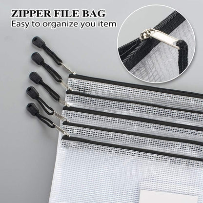 Mesh Zipper Pouch Bags, A4 Letter Size, Zipper Bags with Label Pocket, Waterproof Bag for Classroom Organizer, School Office Teacher Supplies, Storage Pouches for Board Game Toy Storage