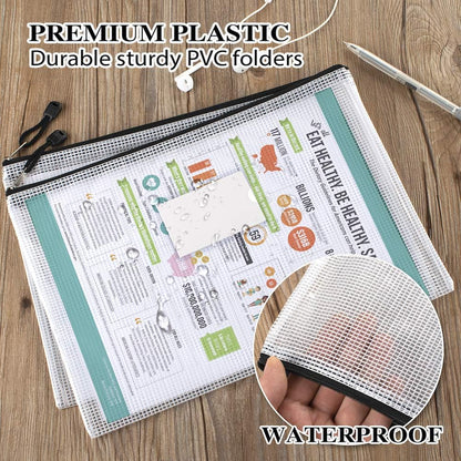 Mesh Zipper Pouch Bags, A4 Letter Size, Zipper Bags with Label Pocket, Waterproof Bag for Classroom Organizer, School Office Teacher Supplies, Storage Pouches for Board Game Toy Storage