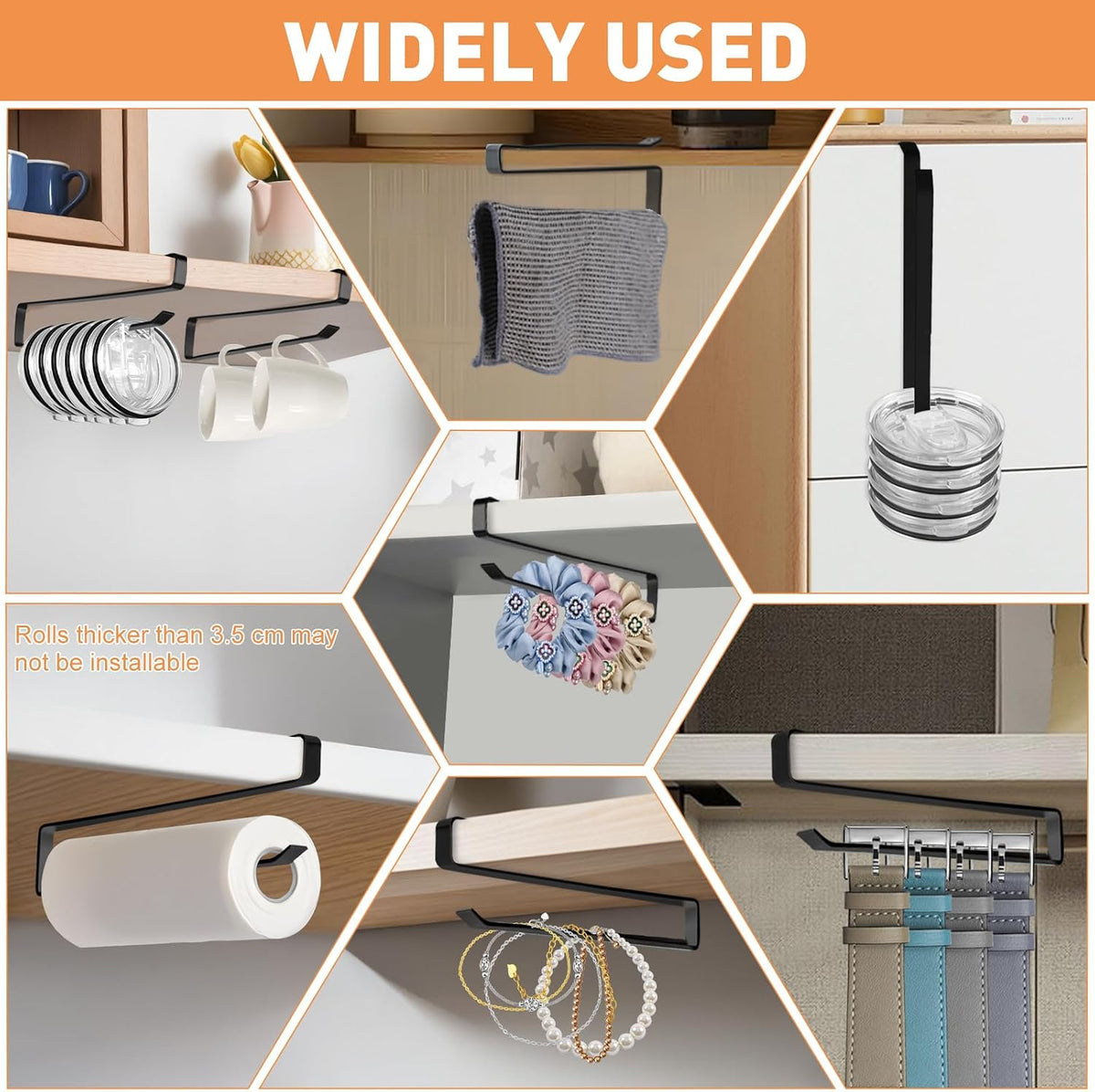 Tumbler Lid Organizer, 2 Pack Coffee Mug Holder for Yeti Tumbler Lid, Space Saving Mug Hanger Rack Holds Up to 12 Lids, Cup Holder Under Cabinet, Water Bottle Lid Holders for Kitchen Storage