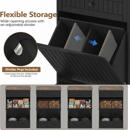Dog Feeding Station Cabinet Elevated Bowls (Black, Classic Panel)