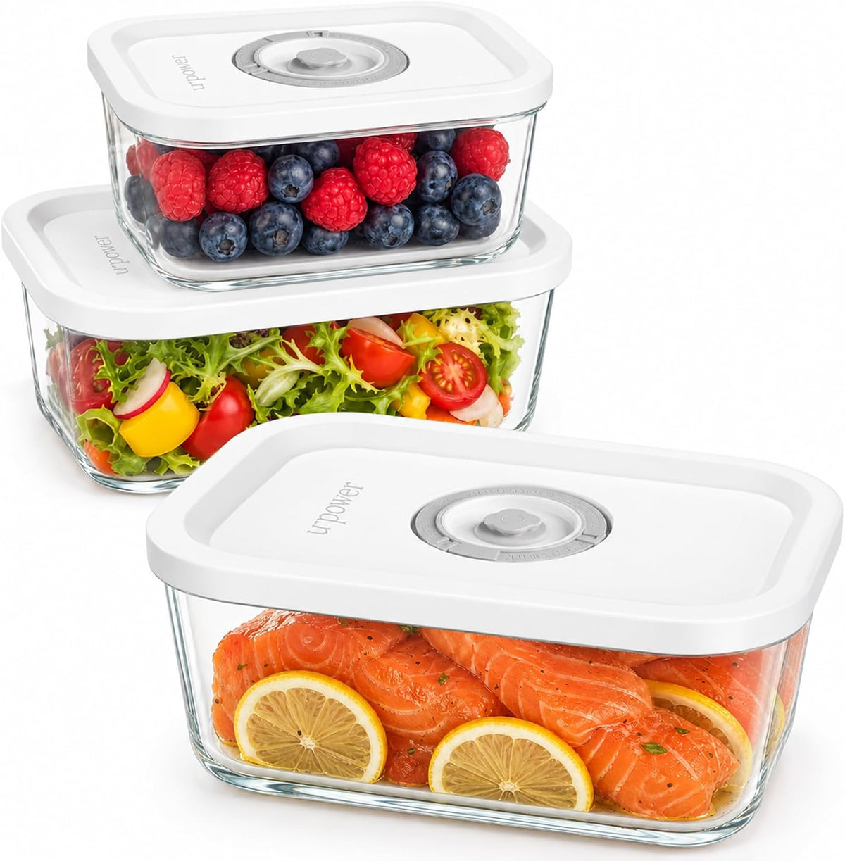 Glass Vacuum Seal Containers for Food Storage, 3PCS Set with Lids