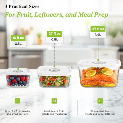 Glass Vacuum Seal Containers for Food Storage, 3PCS Set with Lids