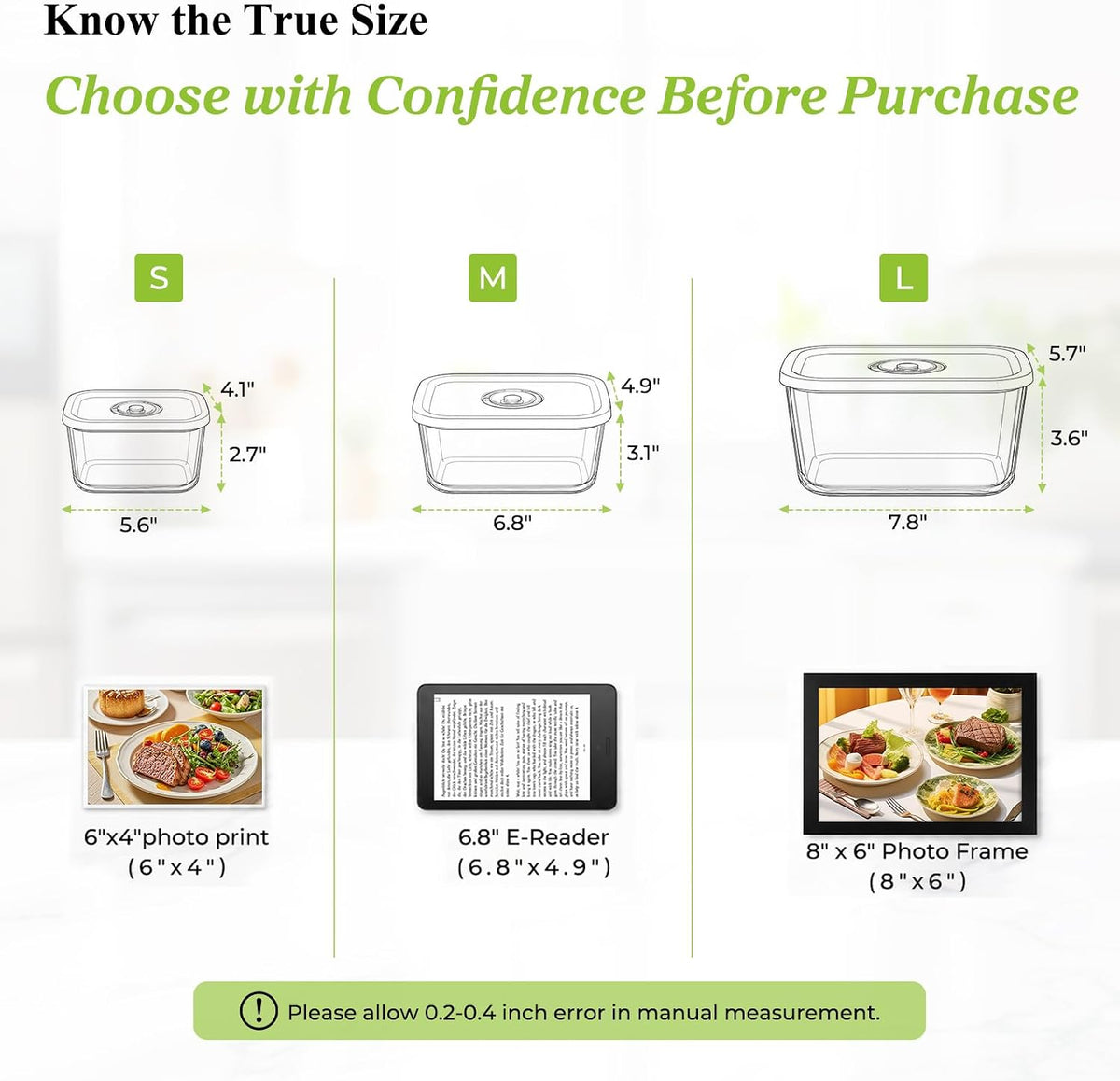 Glass Vacuum Seal Containers for Food Storage, 3PCS Set with Lids
