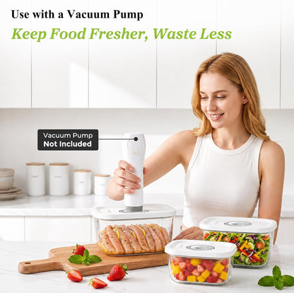 Glass Vacuum Seal Containers for Food Storage, 3PCS Set with Lids