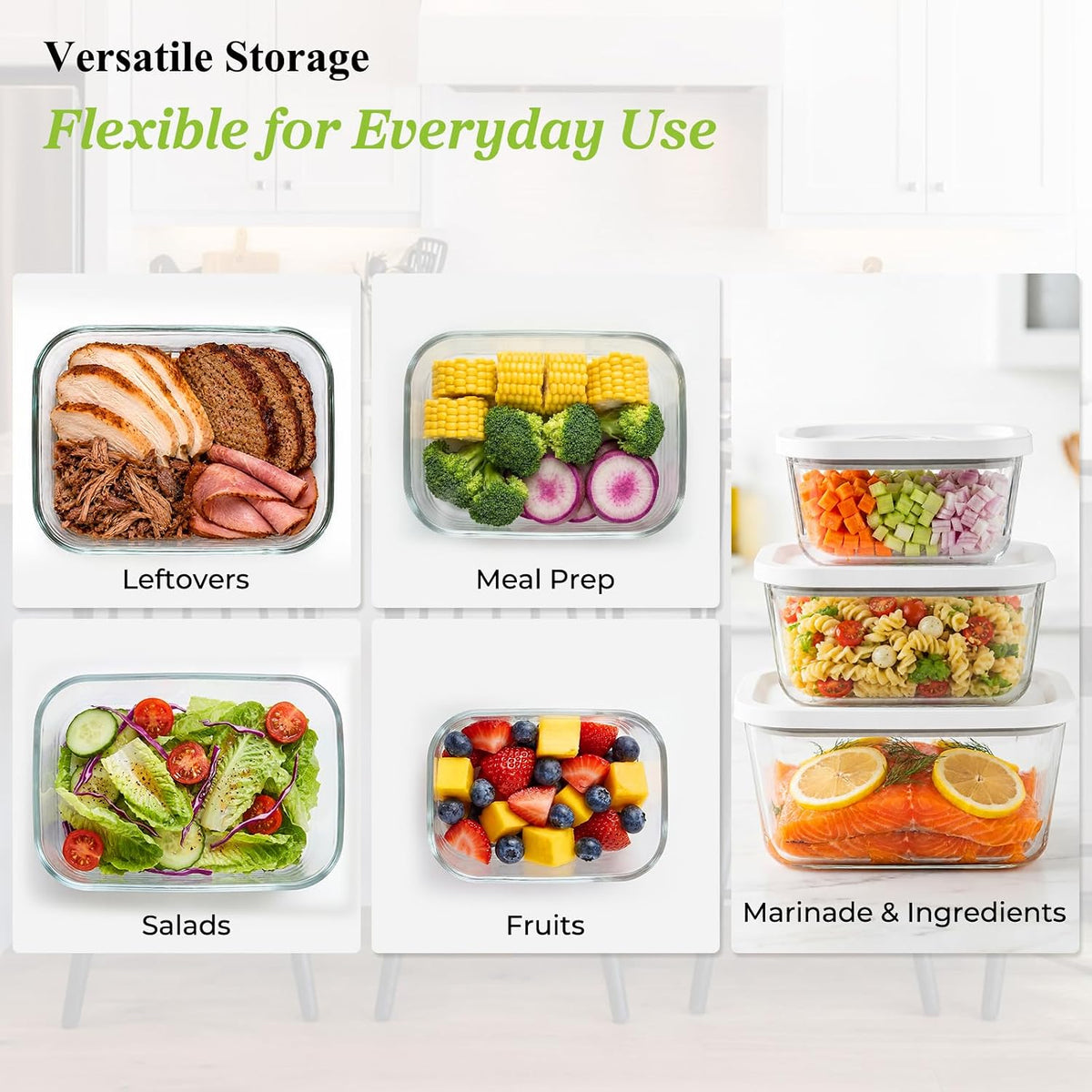 Glass Vacuum Seal Containers for Food Storage, 3PCS Set with Lids