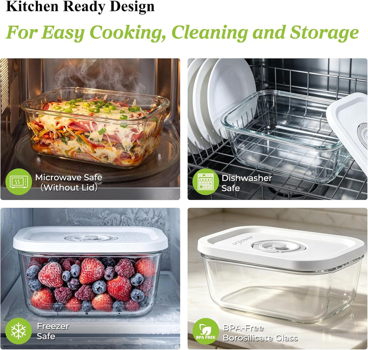 Glass Vacuum Seal Containers for Food Storage, 3PCS Set with Lids