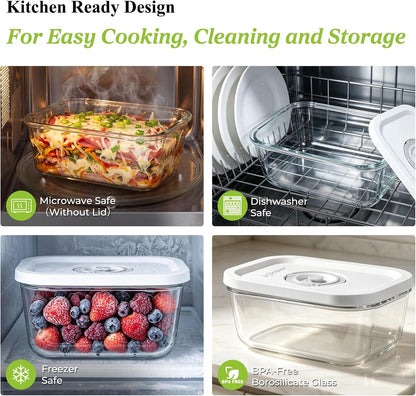 Glass Vacuum Seal Containers for Food Storage, 3PCS Set with Lids