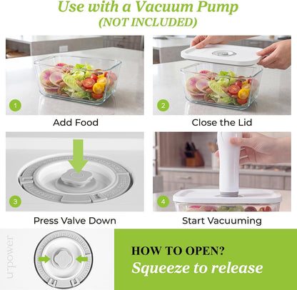 Glass Vacuum Seal Containers for Food Storage, 3PCS Set with Lids