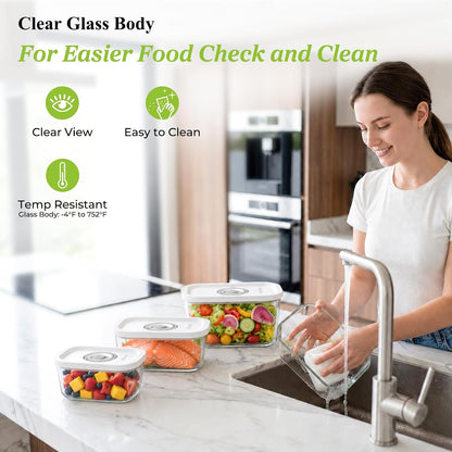 Glass Vacuum Seal Containers for Food Storage, 3PCS Set with Lids