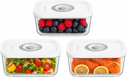 Glass Vacuum Seal Containers for Food Storage, 3PCS Set with Lids