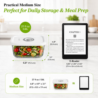 Glass Vacuum Seal Containers for Food Storage, 3PCS Set with Lids