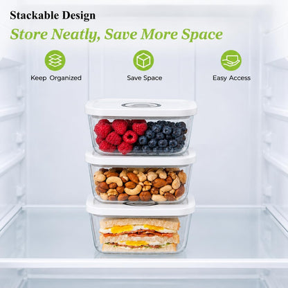 Glass Vacuum Seal Containers for Food Storage, 3PCS Set with Lids