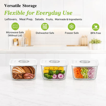 Glass Vacuum Seal Containers for Food Storage, 3PCS Set with Lids