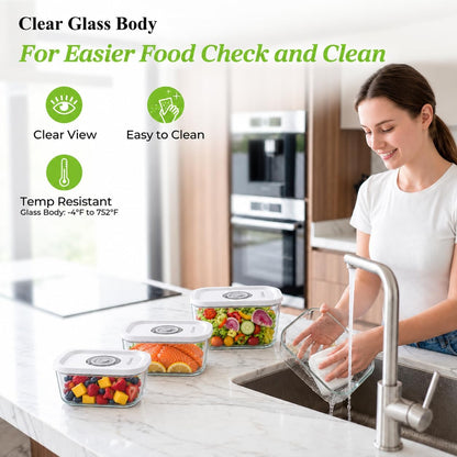 Glass Vacuum Seal Containers for Food Storage, 3PCS Set with Lids