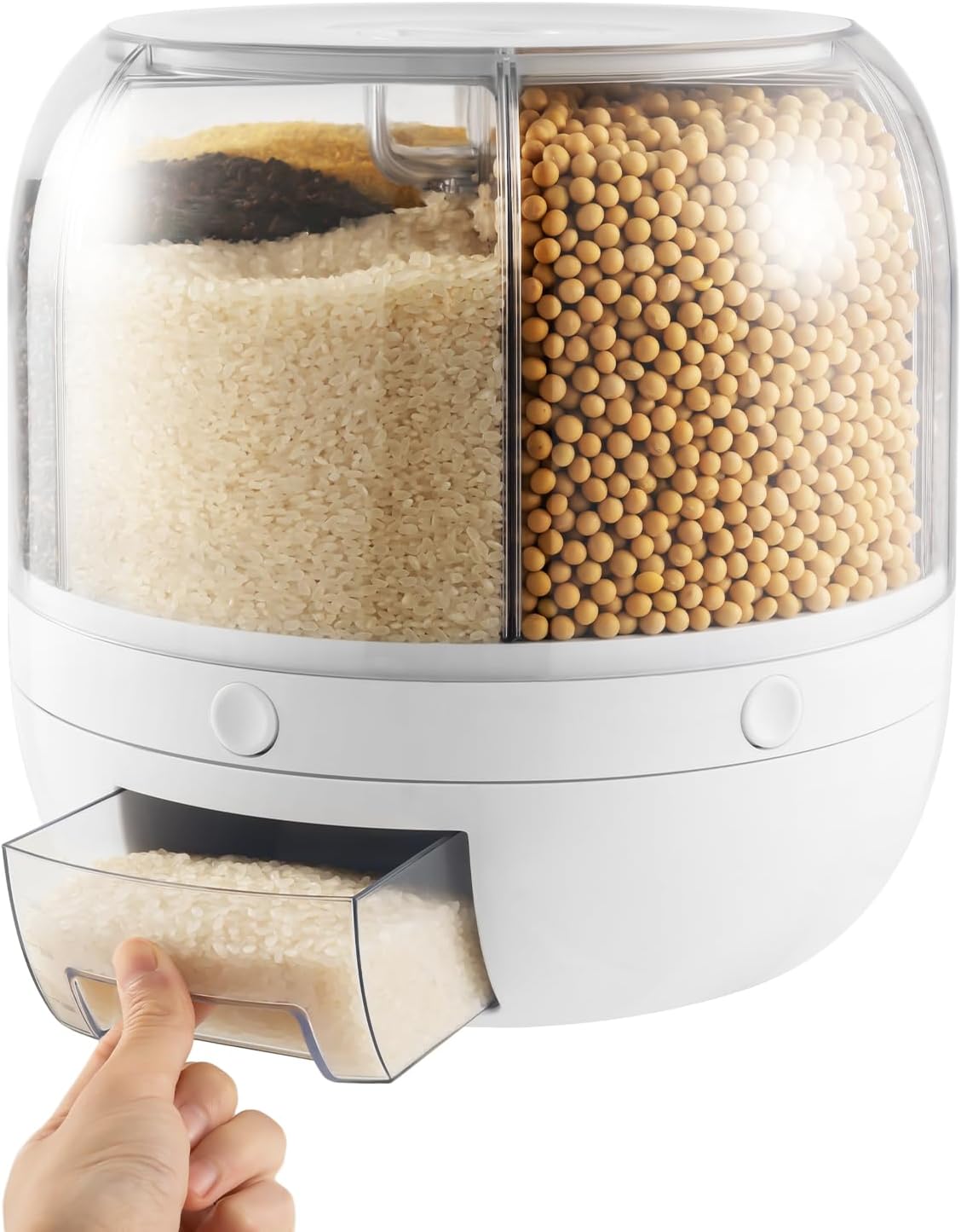 Rice Dispenser, 6 Compartments Rotating Grain Dispenser Kitchen Grain Storage Container Home Airtight Food Storage Organization for Grains, Barley, Legumes Holds Up to 13 lbs (10 x10 inch)