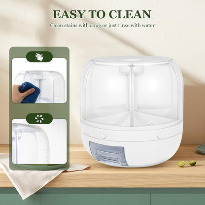 Rice Dispenser, 6 Compartments Rotating Grain Dispenser Kitchen Grain Storage Container Home Airtight Food Storage Organization for Grains, Barley, Legumes Holds Up to 13 lbs (10 x10 inch)