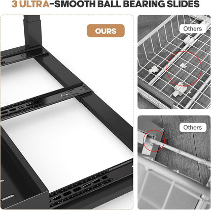 1 Pack Expandable Under Sink Organizers And Storage With Upgrade Ball-Bearing Slide Tracks,2-Tier Pull Out Under Cabinet Organizer Height Adjustable,Slide Out Under Sink Drawers-Black(Patent Pending)