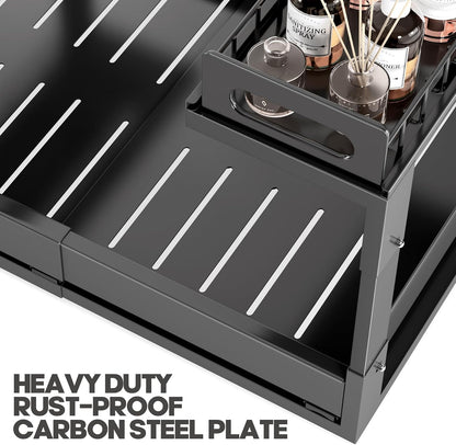 1 Pack Expandable Under Sink Organizers And Storage With Upgrade Ball-Bearing Slide Tracks,2-Tier Pull Out Under Cabinet Organizer Height Adjustable,Slide Out Under Sink Drawers-Black(Patent Pending)