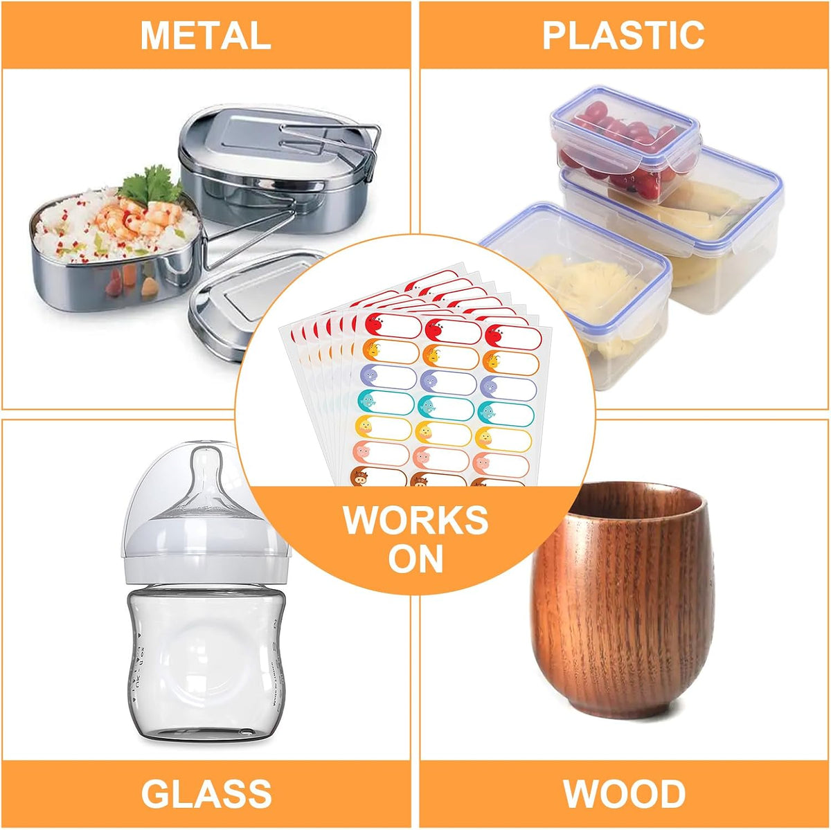 500pcs Food Labels,1 x 3 Inch Freezer Labels Removable for Food Containers, Mason Jar, Water/Oil/Tear Resistant,No Residue Food Storage Labels Perfect for Kitchen