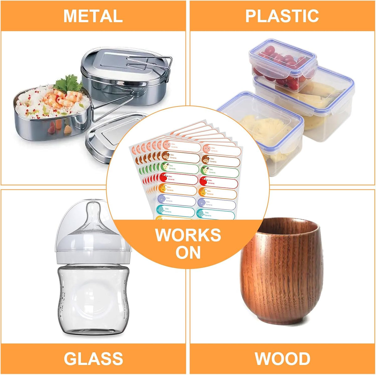500pcs Food Labels,1 x 3 Inch Freezer Labels Removable for Food Containers, Mason Jar, Water/Oil/Tear Resistant,No Residue Food Storage Labels Perfect for Kitchen