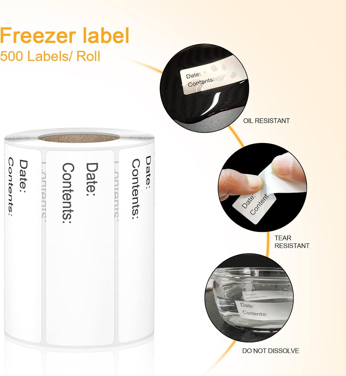 500pcs Food Labels,1 x 3 Inch Freezer Labels Removable for Food Containers, Mason Jar, Water/Oil/Tear Resistant,No Residue Food Storage Labels Perfect for Kitchen