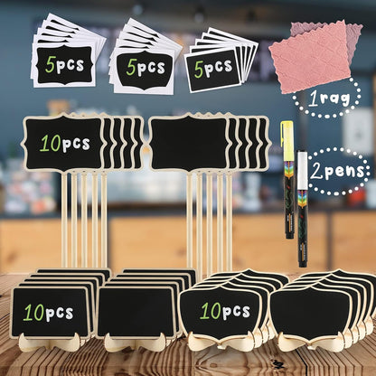 Mini Chalkboard Signs, 20 Pack Framed Small Chalk Board Food Labels with Easel Stand for Party Buffet or Wedding Celebration, Wooden Blackboard as Place Cards for Table Setting or Numbers
