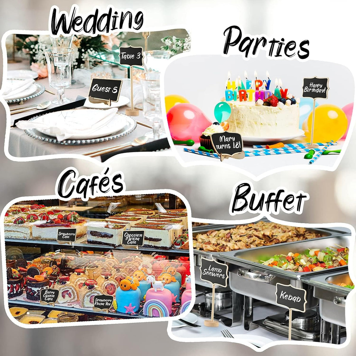 Mini Chalkboard Signs, 20 Pack Framed Small Chalk Board Food Labels with Easel Stand for Party Buffet or Wedding Celebration, Wooden Blackboard as Place Cards for Table Setting or Numbers