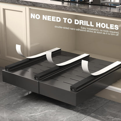 Pull Out Cabinet Organizer 22" Deep,Full Extension 3 Slide Rails Slide Out Drawers With Raising Pad for Framed Cabinets,Expandable Width (12.3"-20.5"),No Drill Roll Out shelf,White