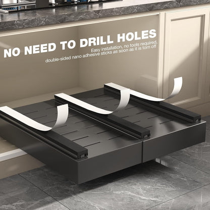Pull Out Cabinet Organizer 22" Deep,Full Extension 3 Slide Rails Slide Out Drawers With Raising Pad for Framed Cabinets,Expandable Width (12.3"-20.5"),No Drill Roll Out shelf,White