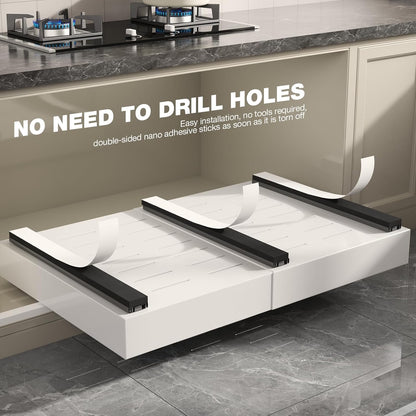 Pull Out Cabinet Organizer 22" Deep,Full Extension 3 Slide Rails Slide Out Drawers With Raising Pad for Framed Cabinets,Expandable Width (12.3"-20.5"),No Drill Roll Out shelf,White