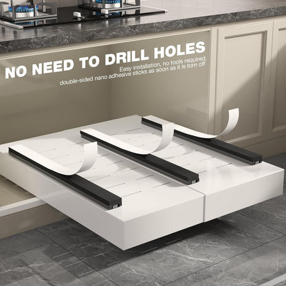 Pull Out Cabinet Organizer 22" Deep,Full Extension 3 Slide Rails Slide Out Drawers With Raising Pad for Framed Cabinets,Expandable Width (12.3"-20.5"),No Drill Roll Out shelf,White