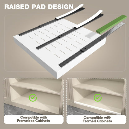 Pull Out Cabinet Organizer 22" Deep,Full Extension 3 Slide Rails Slide Out Drawers With Raising Pad for Framed Cabinets,Expandable Width (12.3"-20.5"),No Drill Roll Out shelf,White