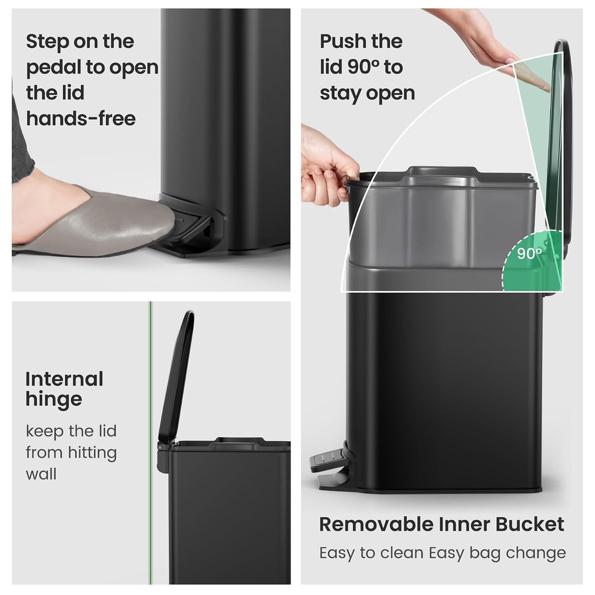 Small Bathroom Trash Can with Lid, 1.6 Gal, Soft Close, Matte Black