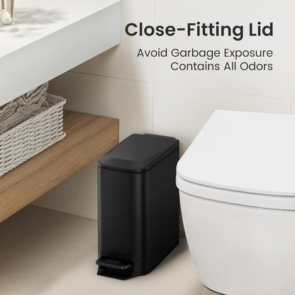 Small Bathroom Trash Can with Lid, 1.6 Gal, Soft Close, Matte Black