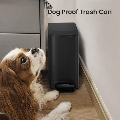 Small Bathroom Trash Can with Lid, 1.6 Gal, Soft Close, Matte Black