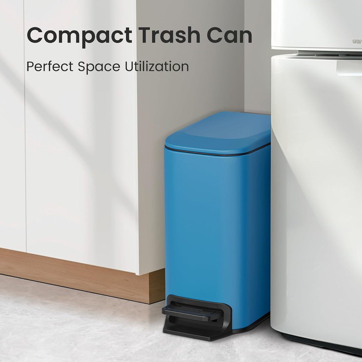 Small Bathroom Trash Can with Lid, 1.6 Gal, Soft Close, Matte Black
