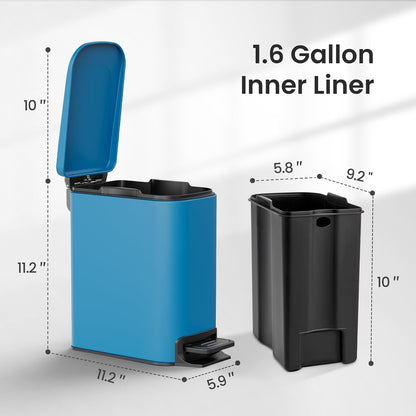 Small Bathroom Trash Can with Lid, 1.6 Gal, Soft Close, Matte Black