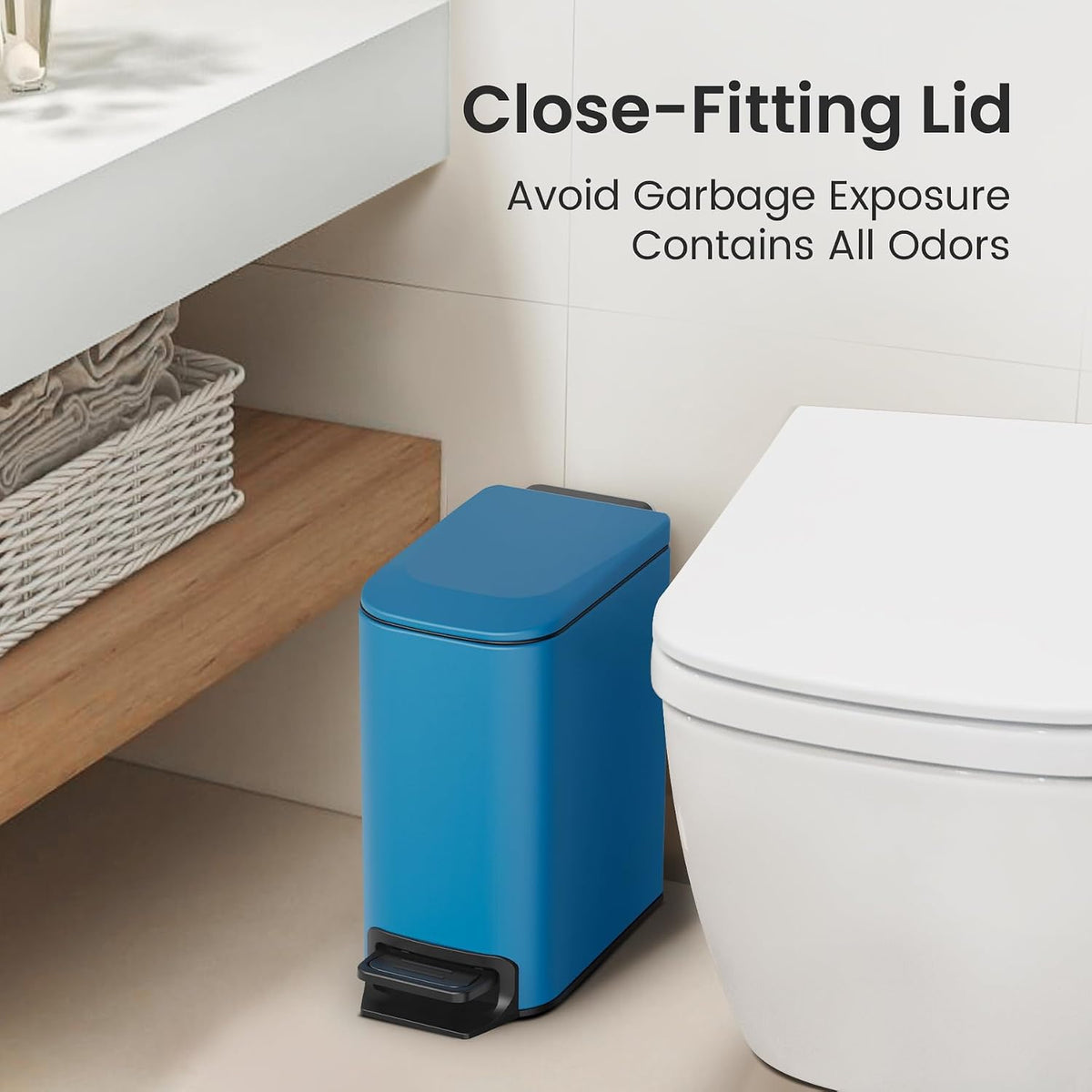Small Bathroom Trash Can with Lid, 1.6 Gal, Soft Close, Matte Black