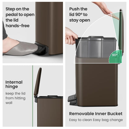 Small Bathroom Trash Can with Lid, 1.6 Gal, Soft Close, Matte Black