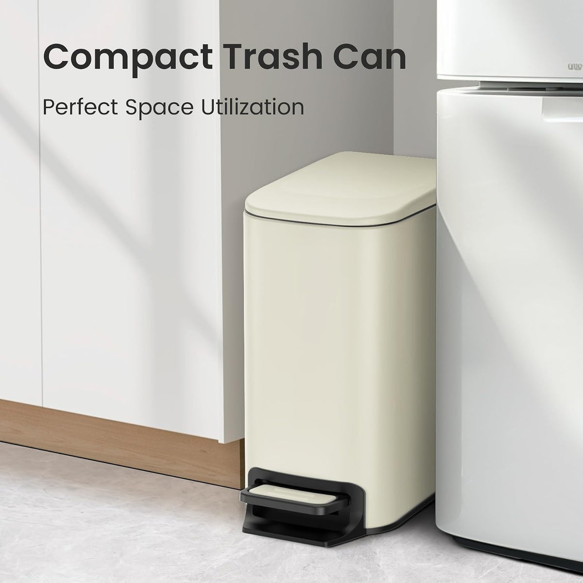 Small Bathroom Trash Can with Lid, 1.6 Gal, Soft Close, Matte Black