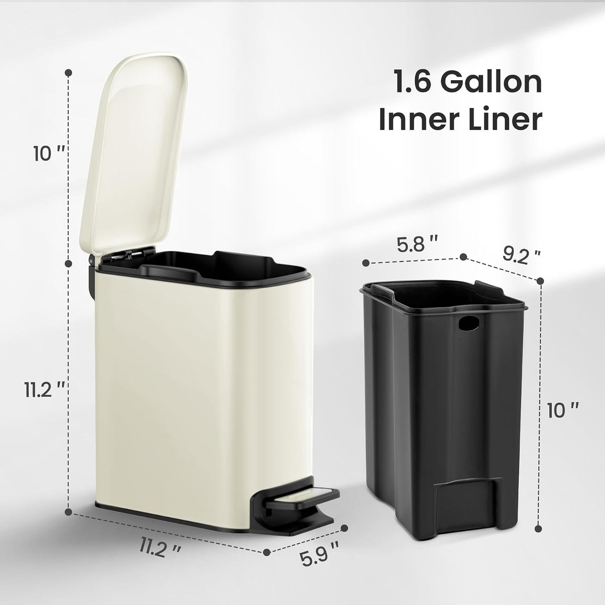 Small Bathroom Trash Can with Lid, 1.6 Gal, Soft Close, Matte Black